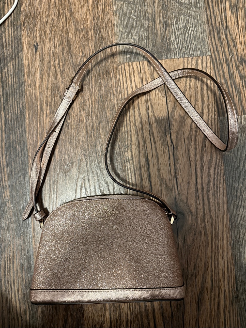 Kate Spade New York Rose Gold Glitter Crossbody Bag Small Designer Handbag